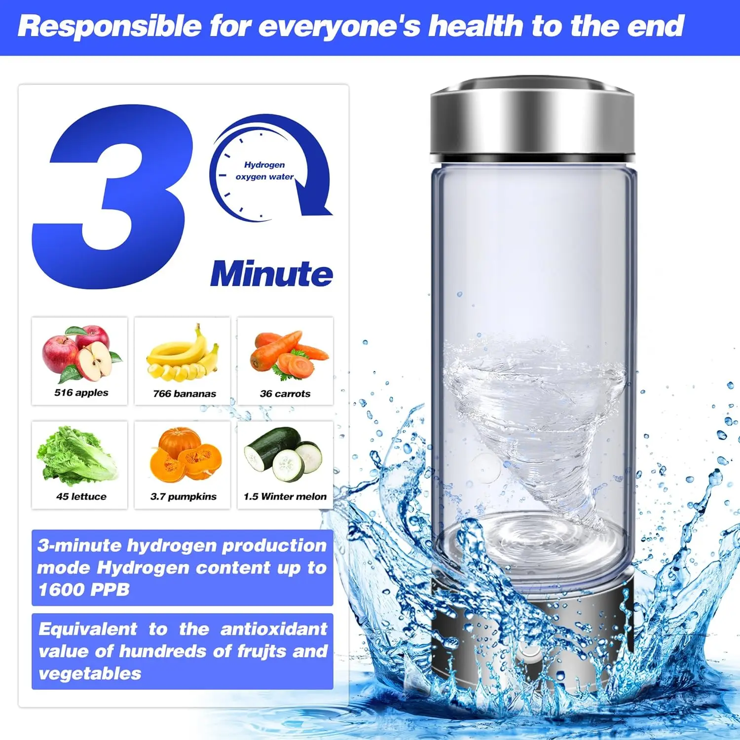 Yongli Hwb008 Kitchen Tools Hydrogen Water Bottle, Portable Hydrogen Water Ionizer Machine, Hydrogen Water Generator