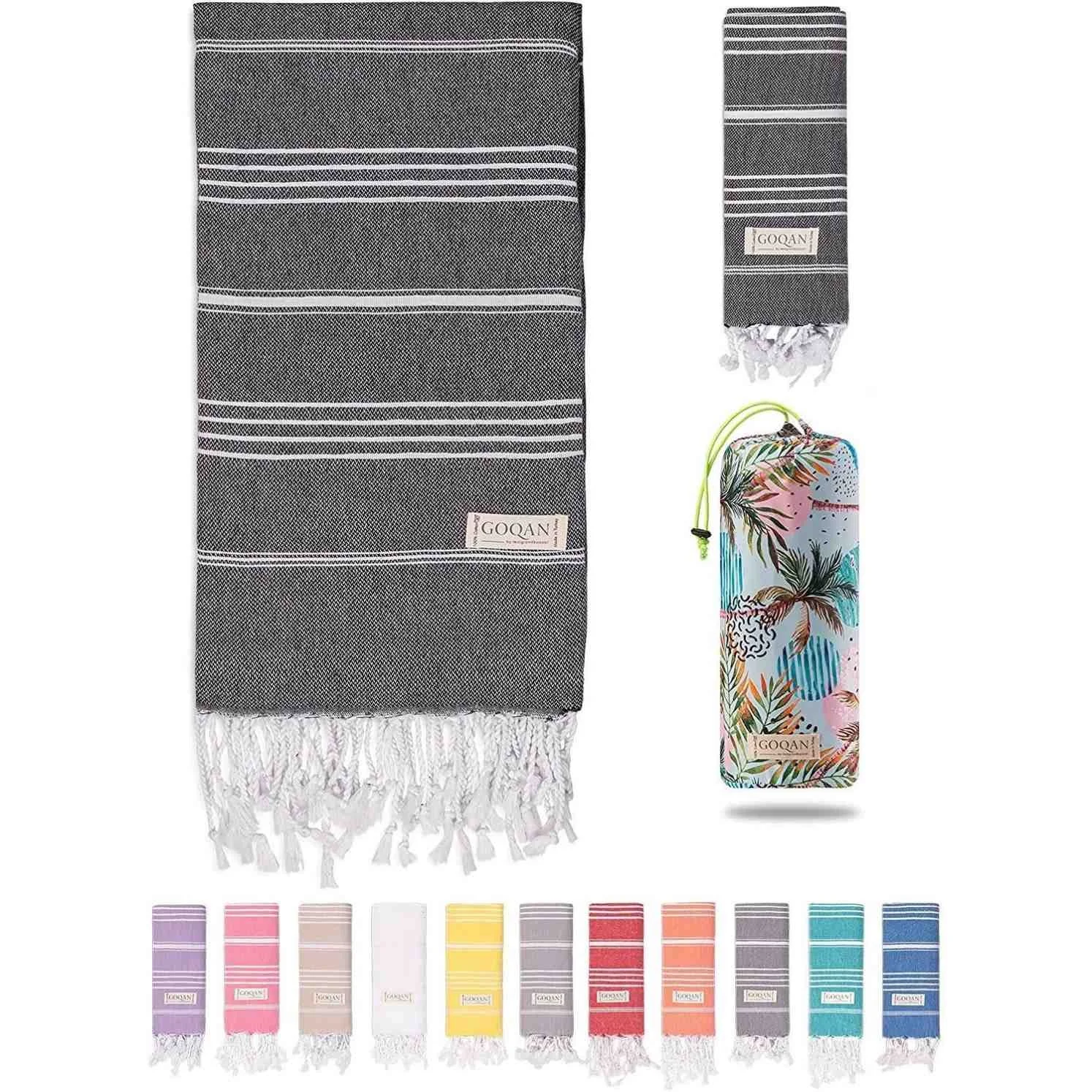 100% Cotton Stripe Jacquard Turkish Quick Dry Sand Free Sustainable Swimming Beach Bath Tassel Blanket Towel