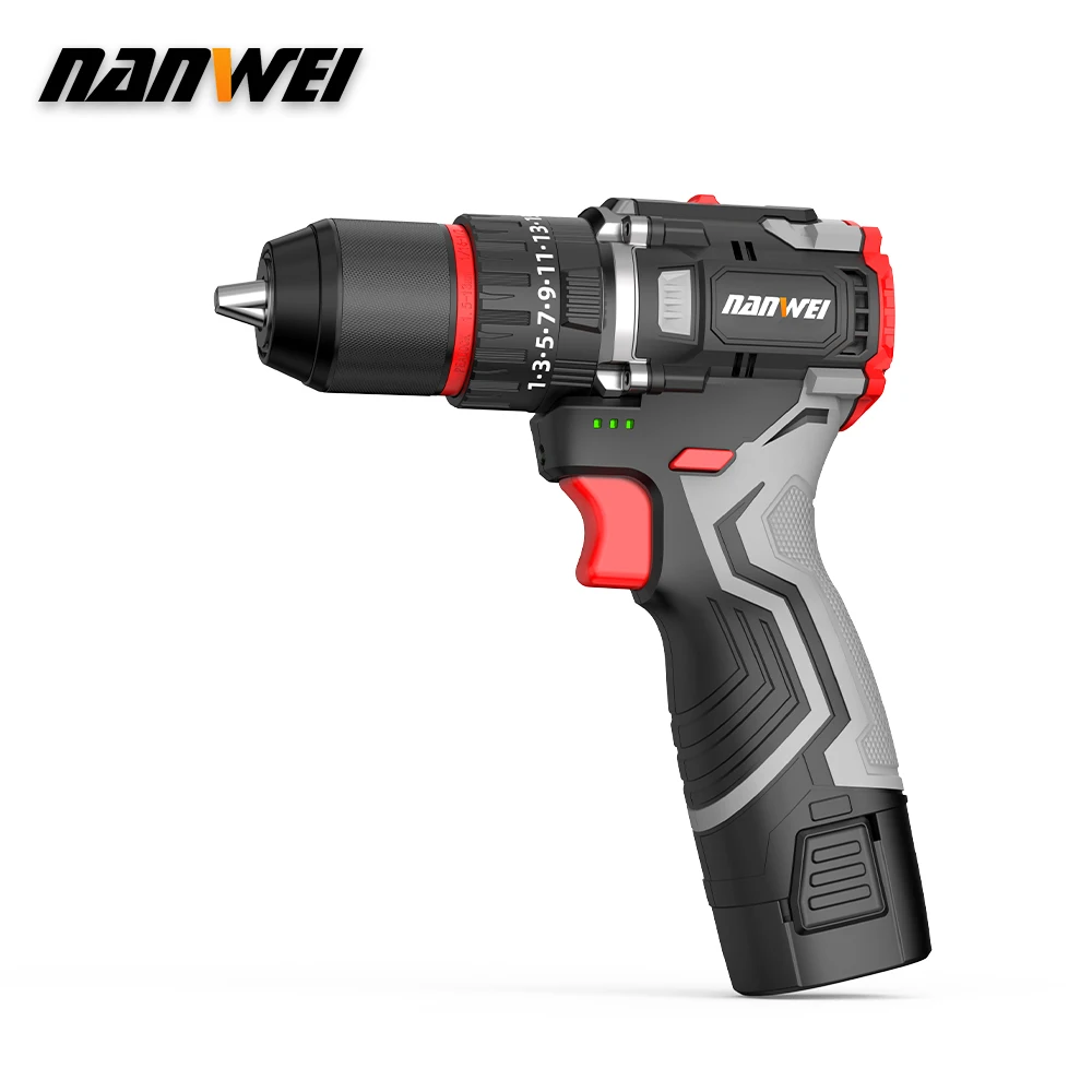 NANWEI 16.8v Cordless Impact Drill Brushless Li-ion Electric Screwdriver with 13mm Metal Ratchet Chuck Hand Drill Tool