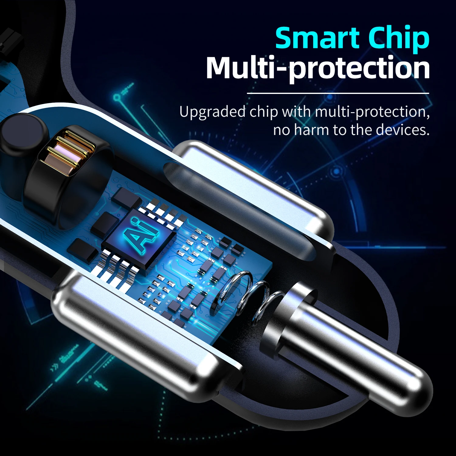  Автомобильное зарядное устройство USLION QC3.0 5 В 7 А 4 USB-порта автомобильное для телефона 48 Вт Электрический автомобильный адаптер с синей подсветкой