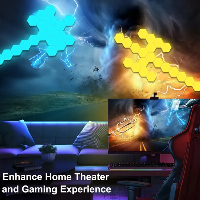 KTW Custom DIY Mood Hexagon LED Lights Magnetic Remote Control Smart Home Wall Panels Touch Sensitive Gaming RGB Night Lights
