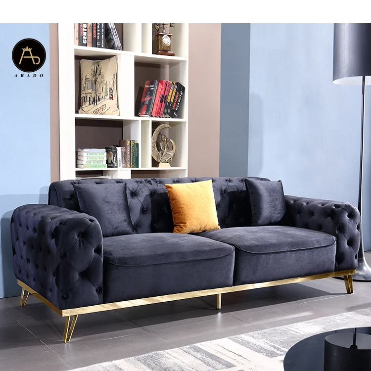 Новейший итальянский современный chesterfield 3 2 1 Роскошный дизайнерский бархатный диван из нержавеющей стали