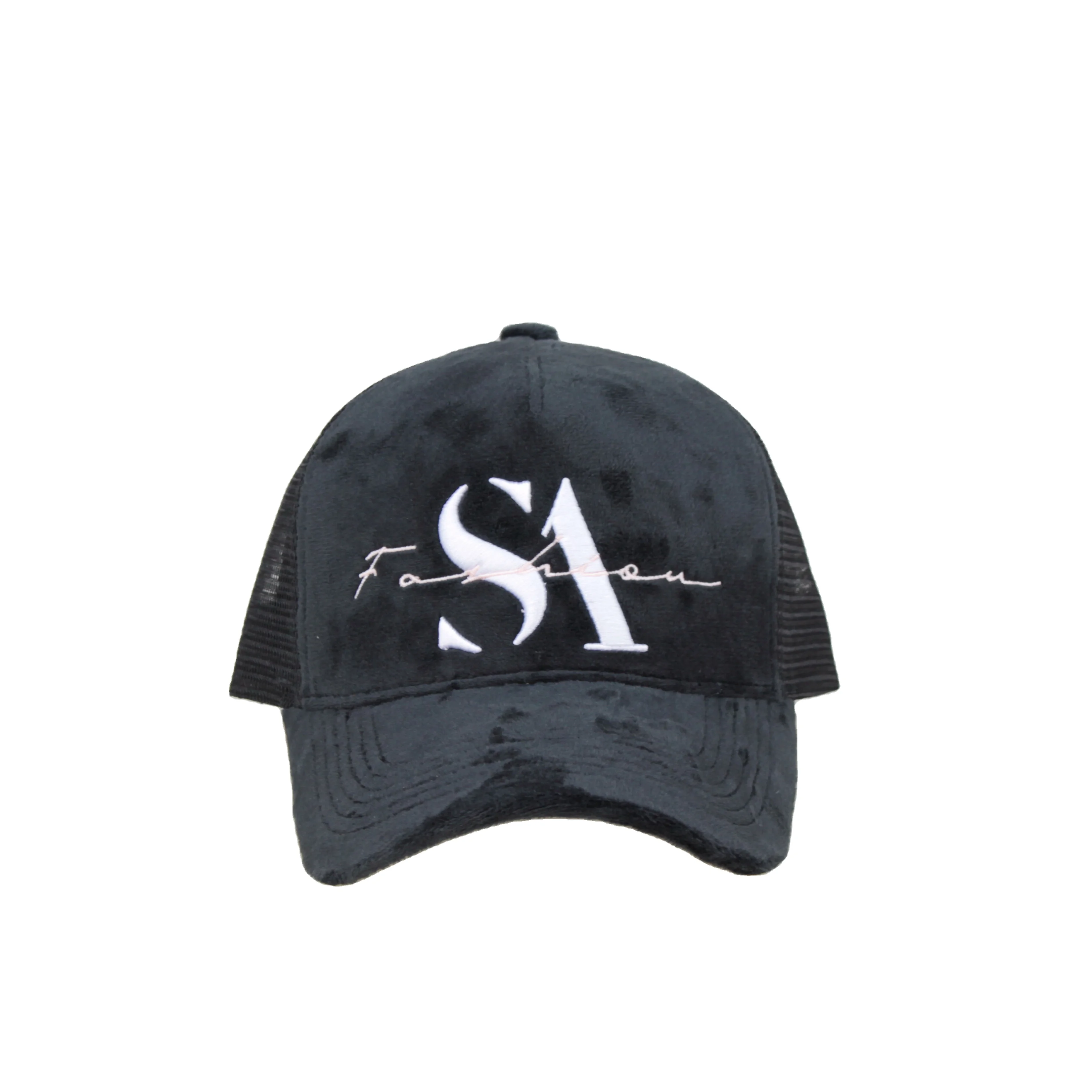 Custom logo  printing embroidery cap hat black  velvet  trucker truck cap cap mesh for summer