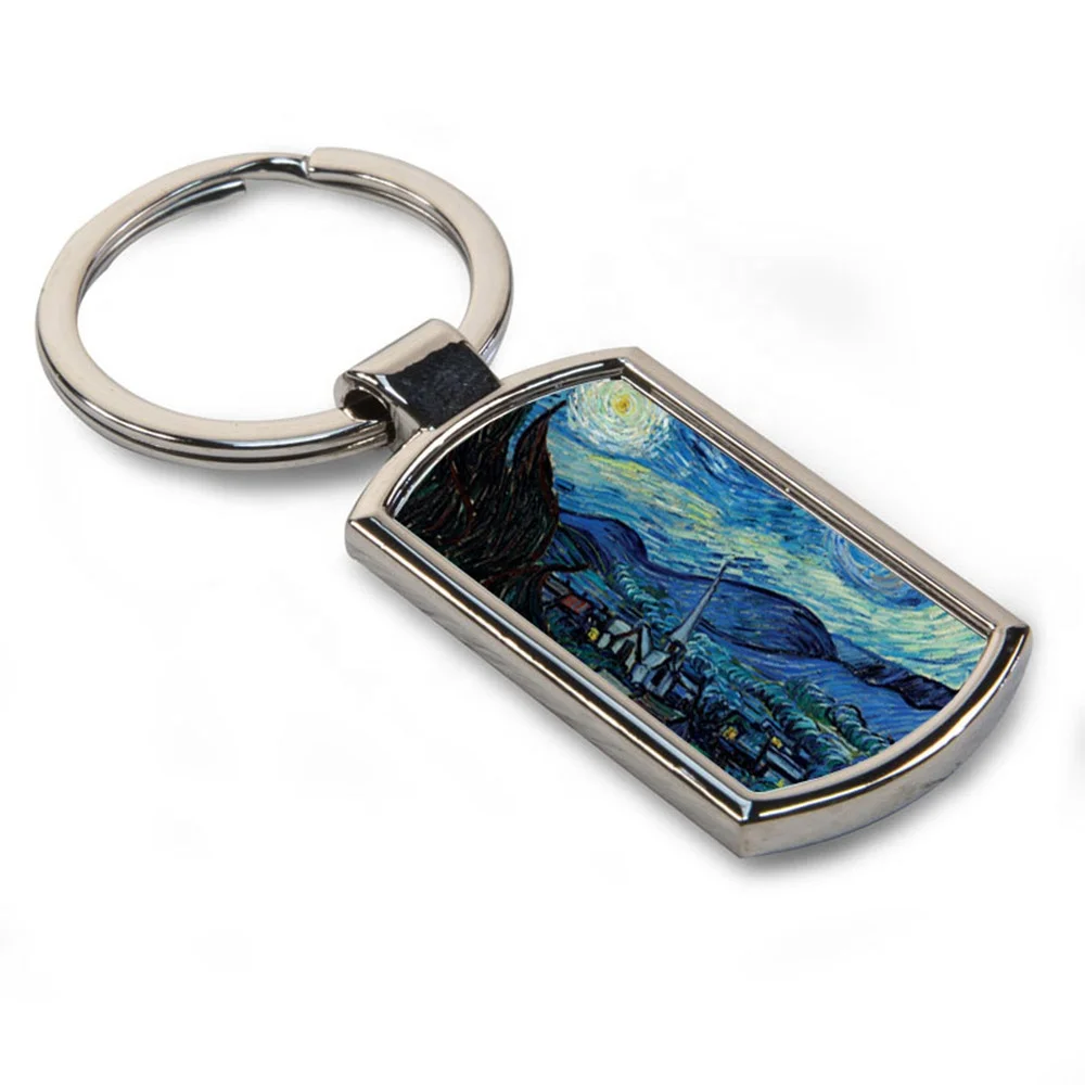 Custom Epoxy Printed Van Gogh Art Wholesale Souvenirs Metal Key Chains For Tourist Gift