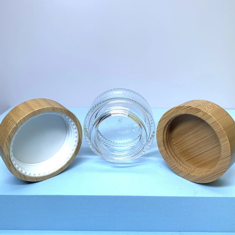 Eco Friendly 100g Cosmetic Jars Eye Cream Wood Lid Container Glass Skin Care Face Cream Packaging Jar with Bamboo Lid