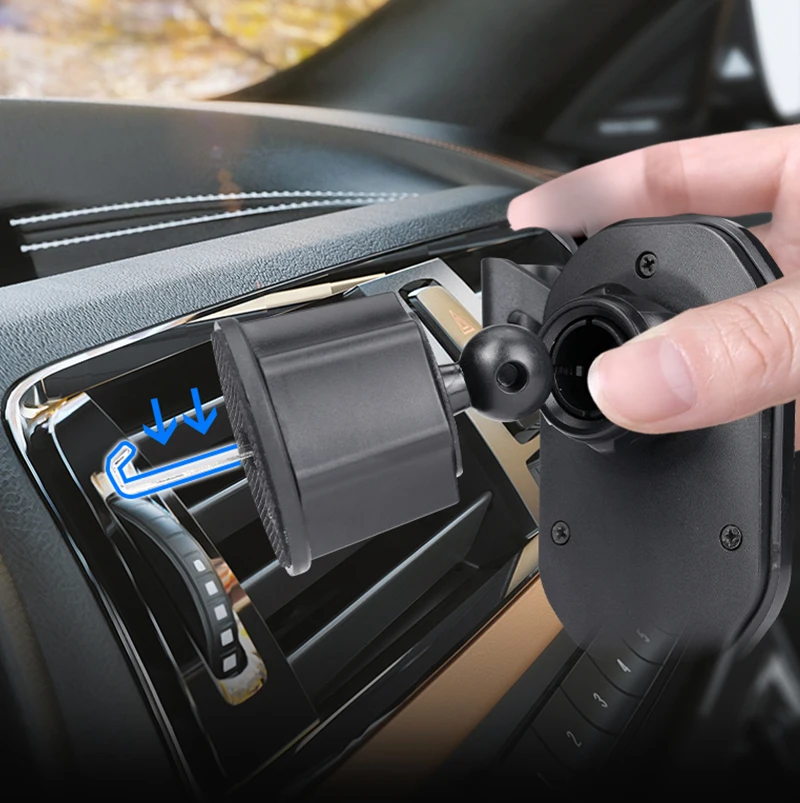 Hook bracket gravity linkage automatic clamping car mobile phone holder 360°universal ball free rotation air outlet installation