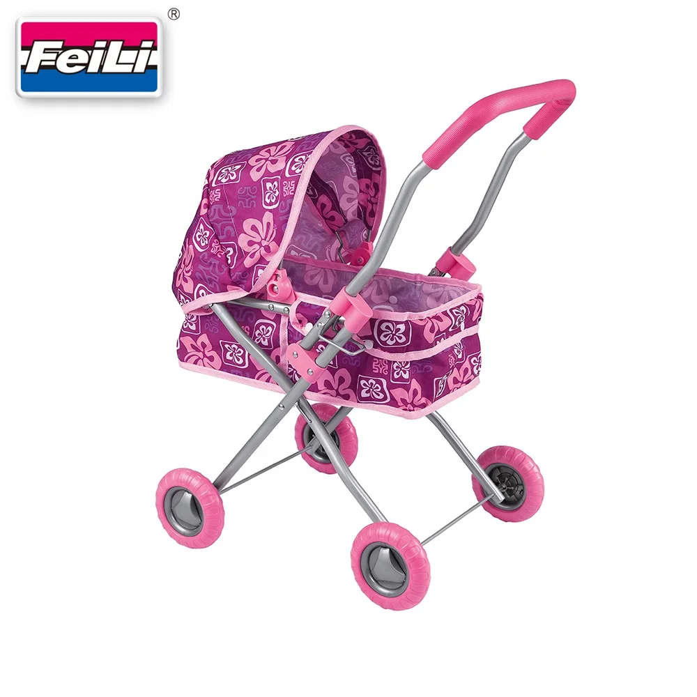 Fei Li Toys Metal Baby Doll Stroller for Dolls Up to 18' Pretend Play Girl Toys Doll Pram Toys