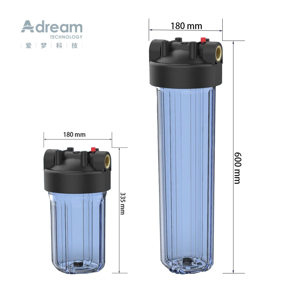 Transparent 20 Inch High Pressure Whole House Big Blue Plastic Clear Water Double O-ring Filter Housing