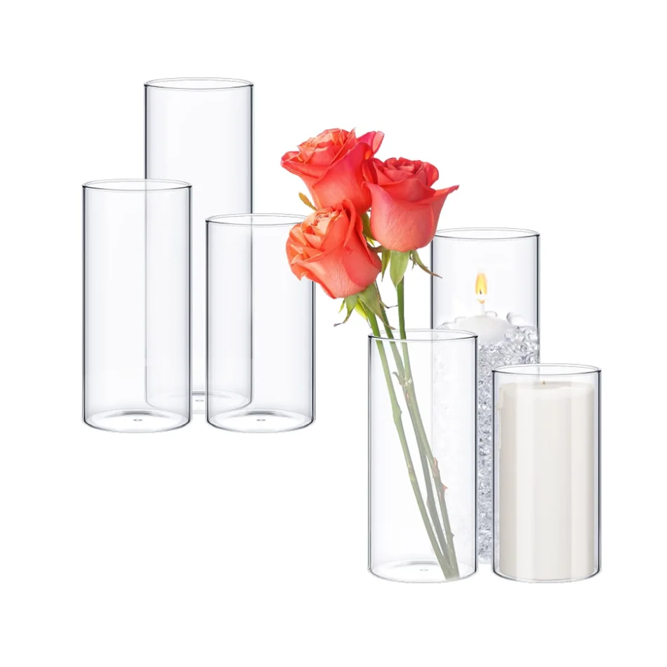 customize handmade creative modern wide mouth large tall cylinder bud nordic hydroponic transparent bottle flower glass vase
