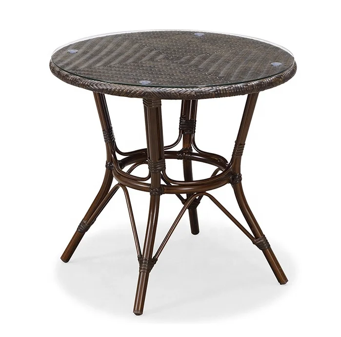 Commercial Grade Outdoor All Weather Patio Garden Furniture Rattan Cafe Bistro Coffee Table for Coffee Shop