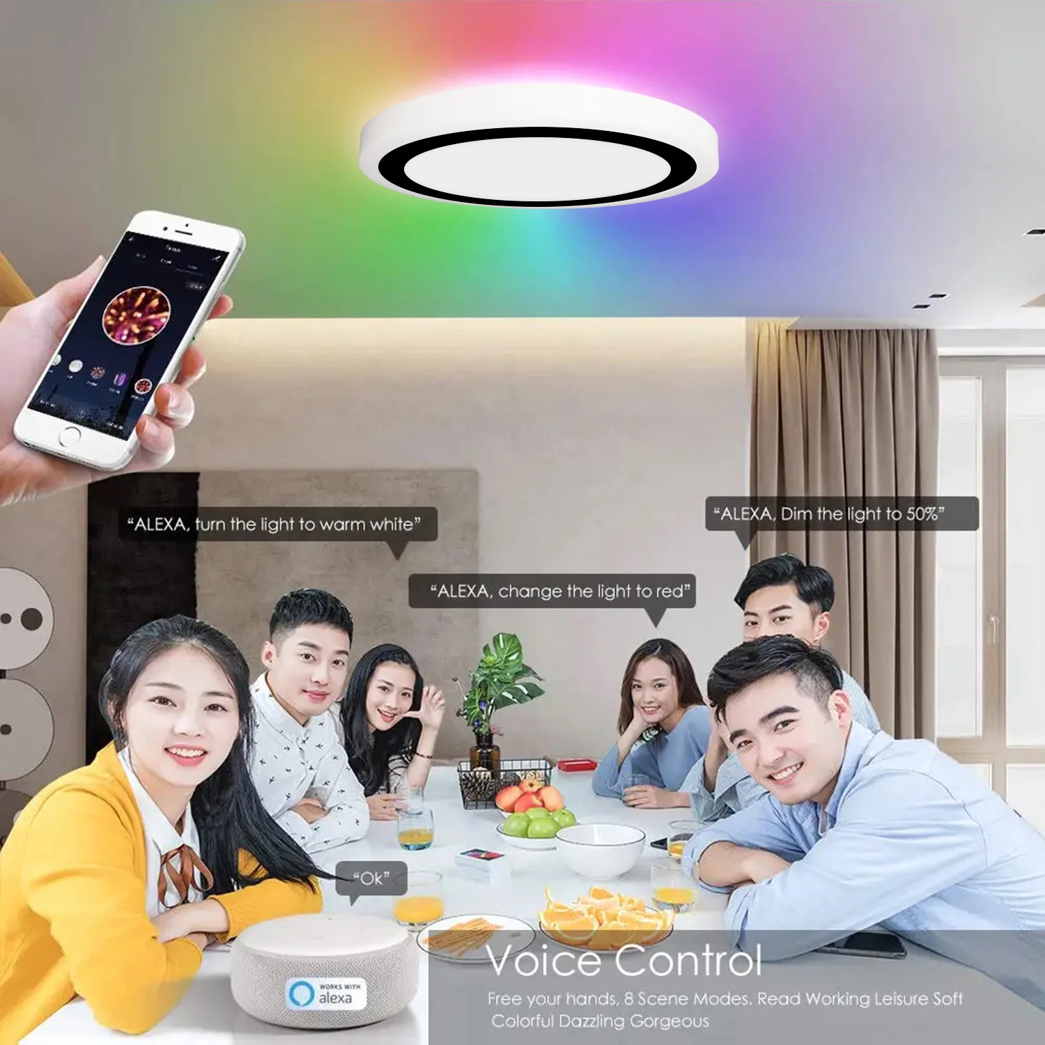 New Design Flush Mount Smart Ceiling Lights App Control LED RGB Ceiling Lamp For Living Room Bedroom Hotel