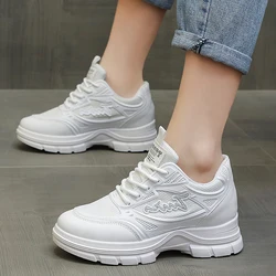 Женские сетчатые кроссовки на высоком каблуке, повседневная женская обувь на шнуровке, Спортивная дышащая женская обувь на танкетке на высоком скрытом каблуке, 2022