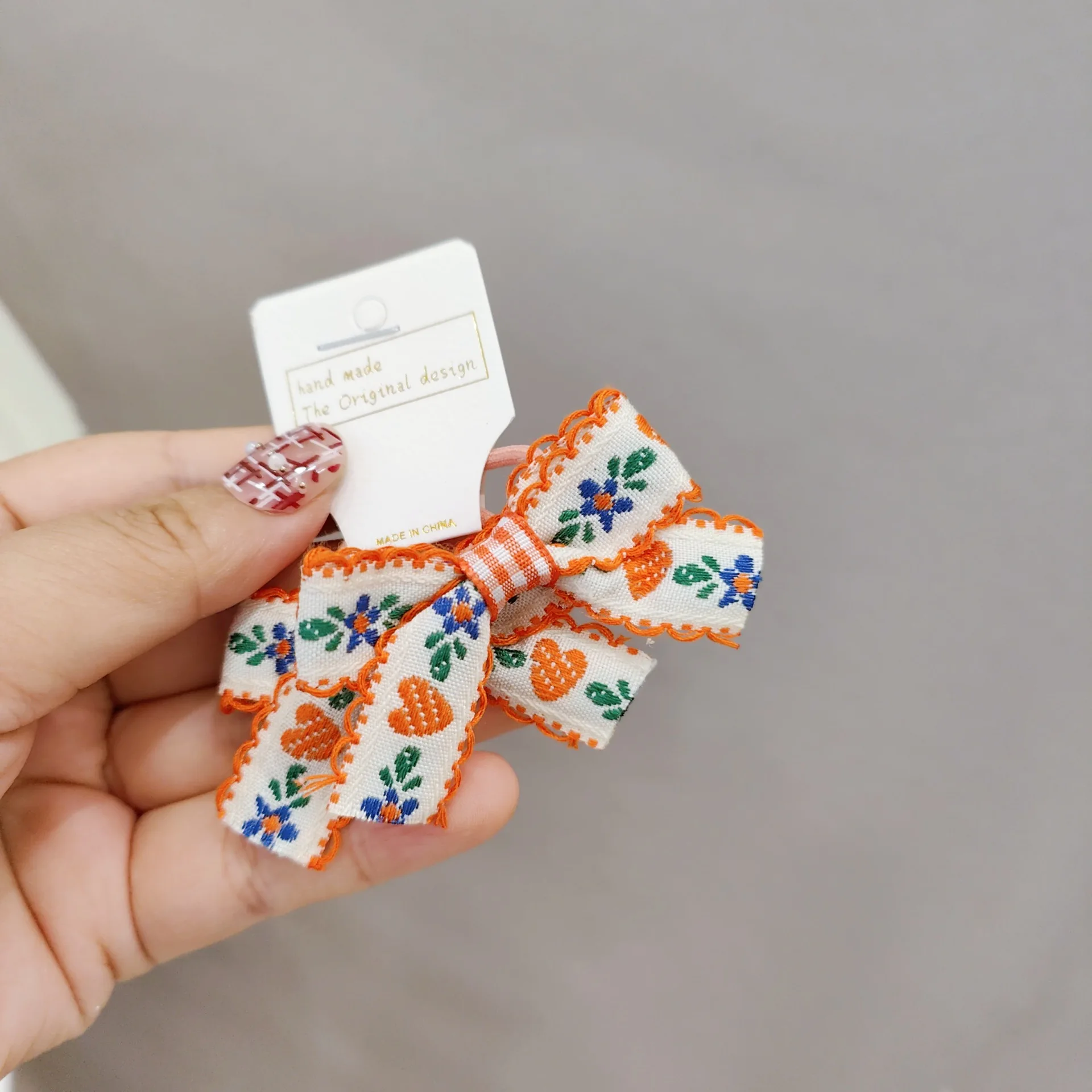 Ethnic Style Baby Accessories Embroidered Bow Hair Ties Fashion Bowknot Hair Ropes for Girls Wholesale Elastic Hair Band