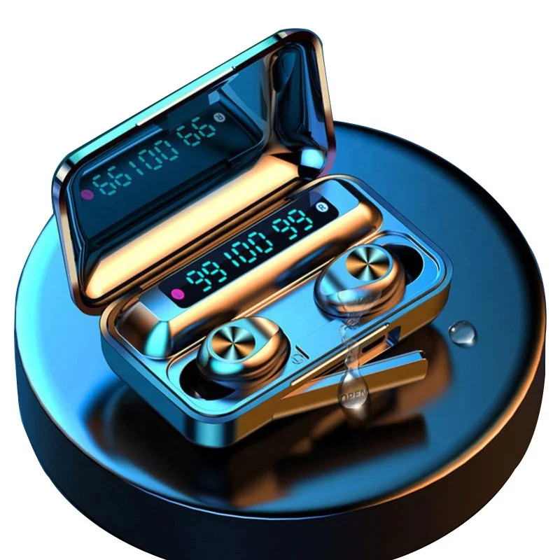 F9-10 Black Earphone with 2000mAh Charging Case 3 LED Battery Display Playtime Headset Wireless Earbuds F9 TWS