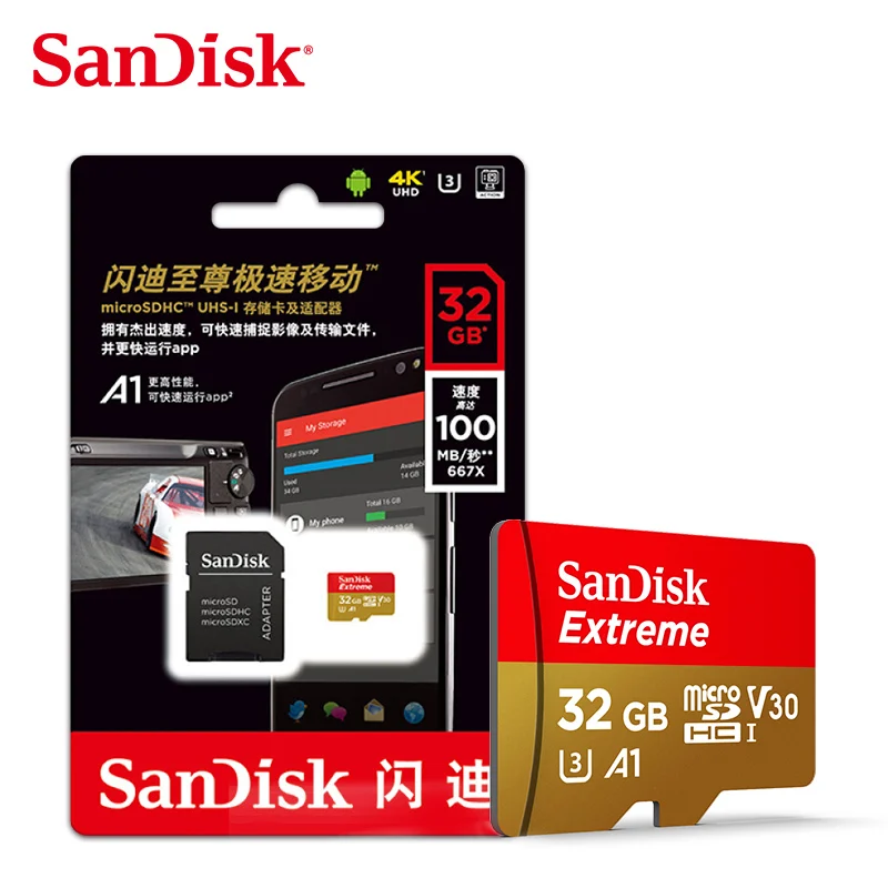 Оптовая продажа двойной флеш-накопитель SanDisk A2 Extreme SD Card 64 Гб V30 100 МБ/с. U3 флэш-памяти TF Mirc0/S/D X C карта поддерживает 4K HD