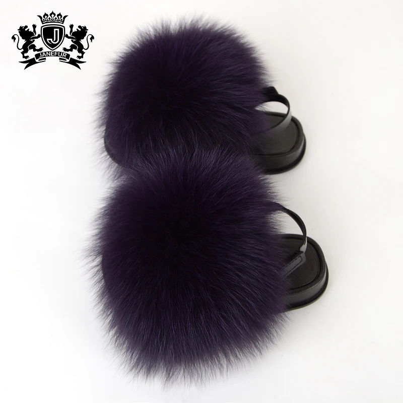 Summer Soft  toddler fox Fur Slides fur sliders with strap Children Fox Fur sandals/kid soft soles slippers