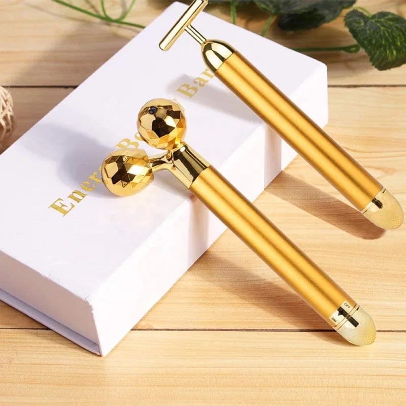 Amazon Hot Home Use Beauty Equipment 24k Gold Vibrating Lifting Skin Care Tools Massage Face Roller Facial Massager
