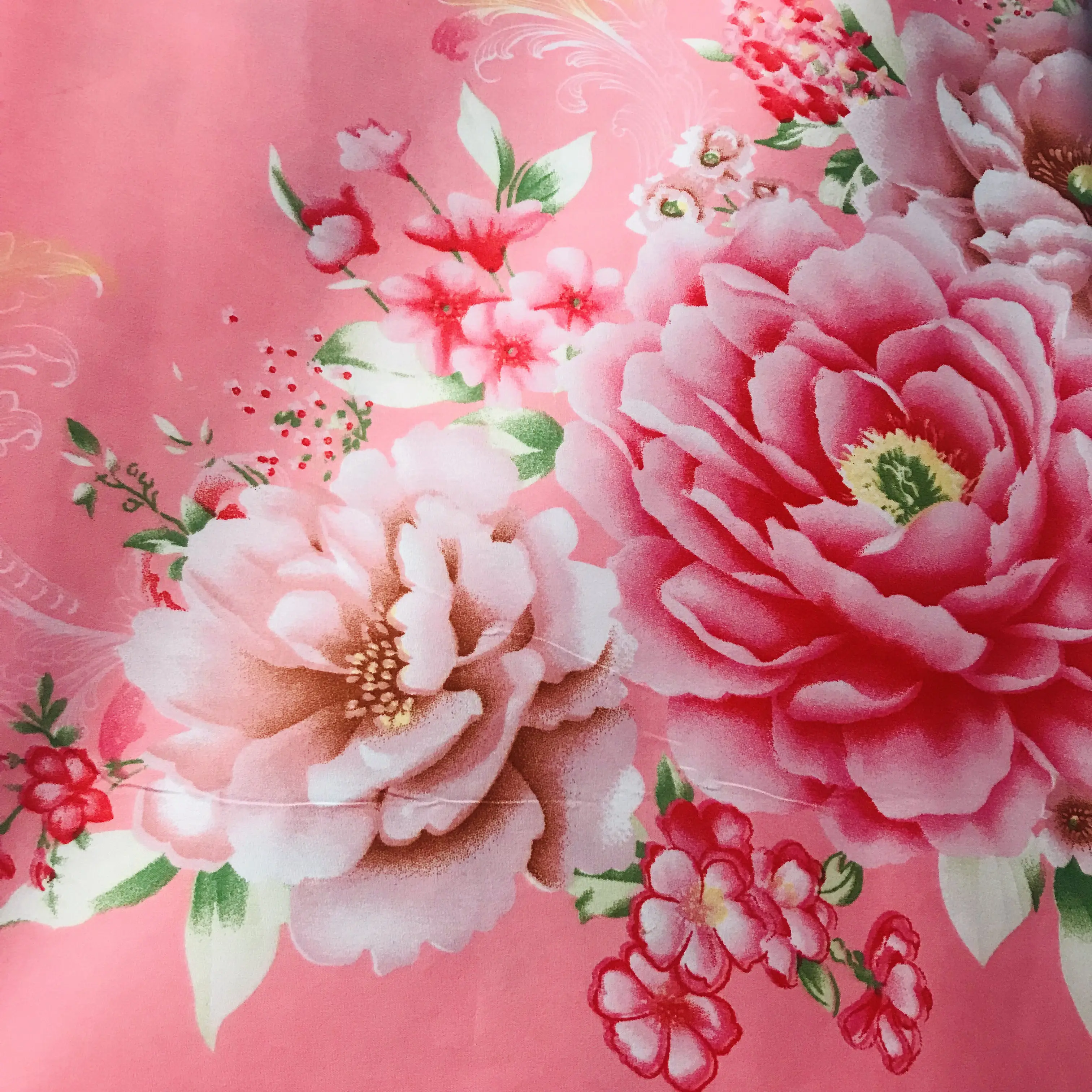 Custom big flower pink 100% polyester print microfiber fabric for bed sheet