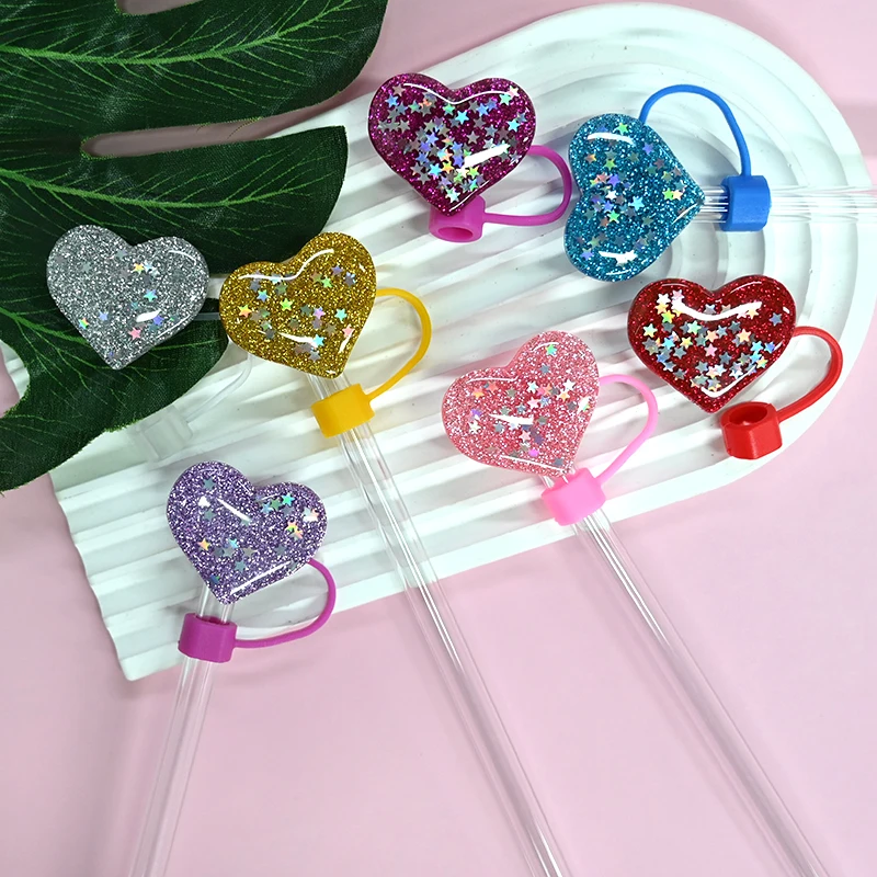 New Product Plastics Drinkware Accessories 10mm Flower Resin Straw Topper Sparkle Straw Toppers Bling Straw Toppers