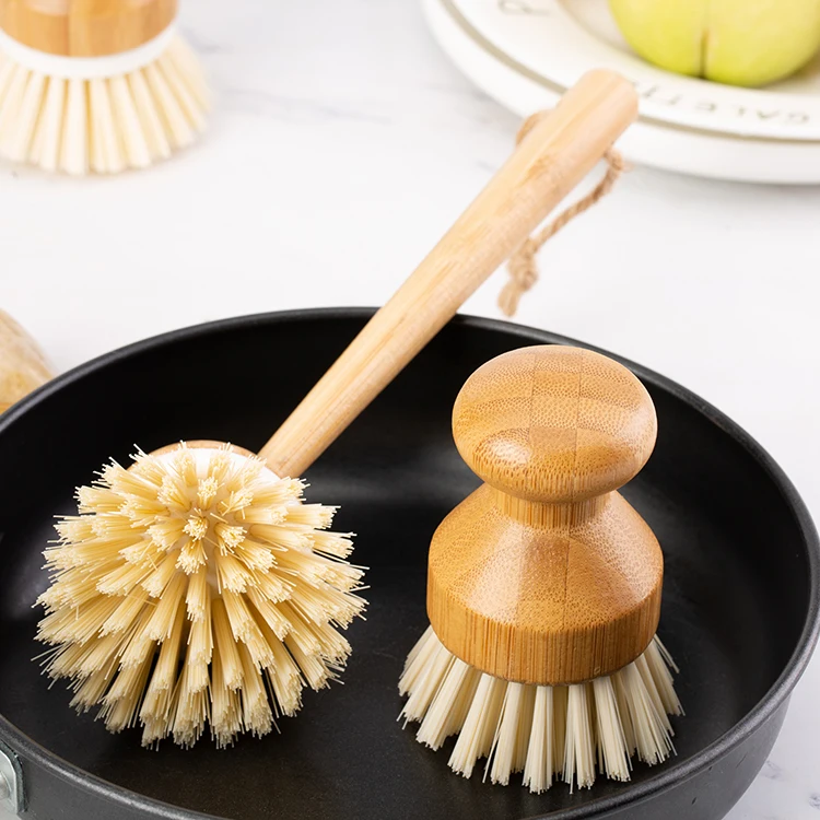 Natural Wood Bamboo Handle Dish Brush Kitchen Cleaning Vegetable Sisal Dish Brush Set