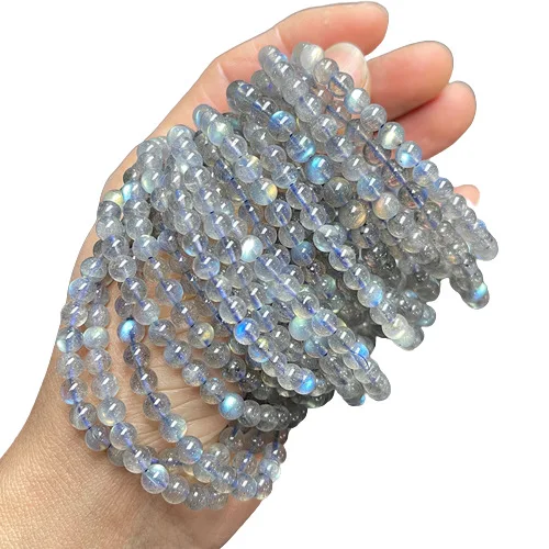 Zooying 5mm 5A 7Anatural round grey moonstone beads string labradorite bracelet for women Natural Gemstone Bracelet