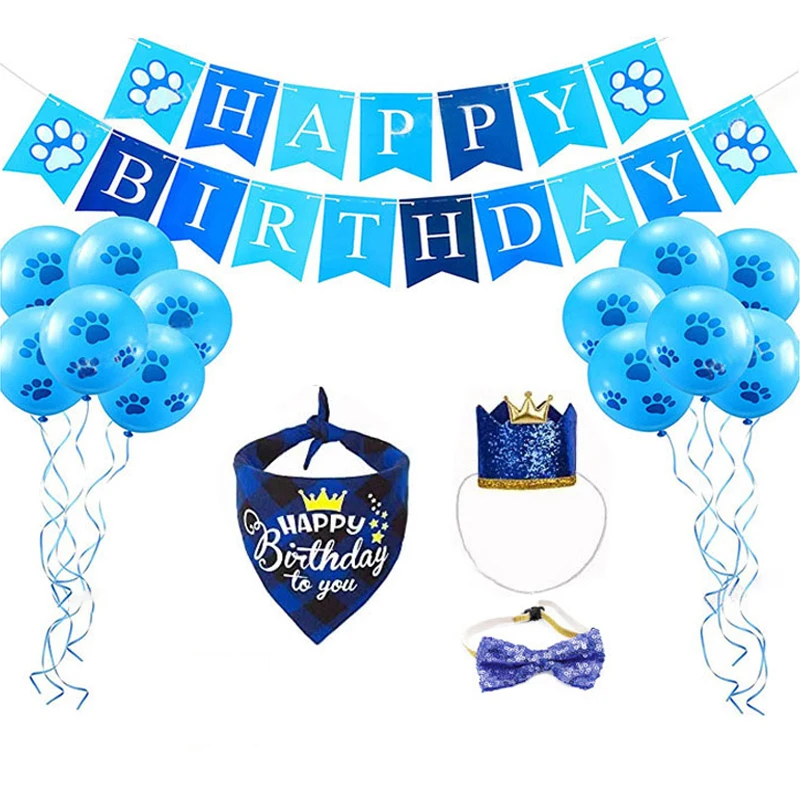 2024 Dog Birthday Party Kit Includes Bandanas Bunting Balloons Pet Apparel Accessories for Dogs