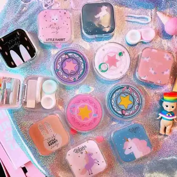 
Bulk Wholesale Travel Portable Custom Various Designers Cute Cartoon Color Box Eye Contact Lens Case 