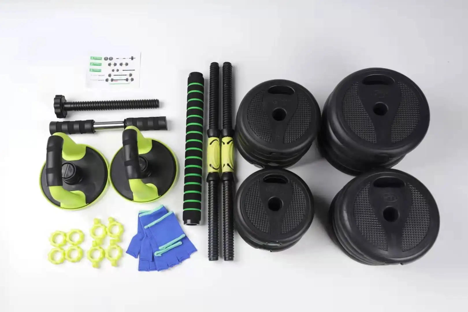  4 In One Rubber Coated Pair of Weights Detachable 20KG Dumbbell Set Kettlebell Push-up board Home Use Barbell