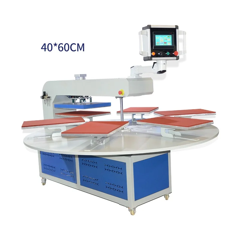 Fully Automatic Rotary 6 Station Heat Press Machine Rotary t Shirt Printing Heat Transfer Machine Clothing Labels Custom Printed