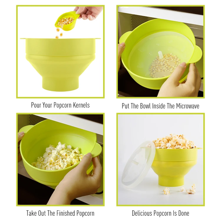 Silicone Microwave Popcorn Popper with Lid for Home Microwave Popcorn Makers with Handles Collapsible Popcorn Bowl