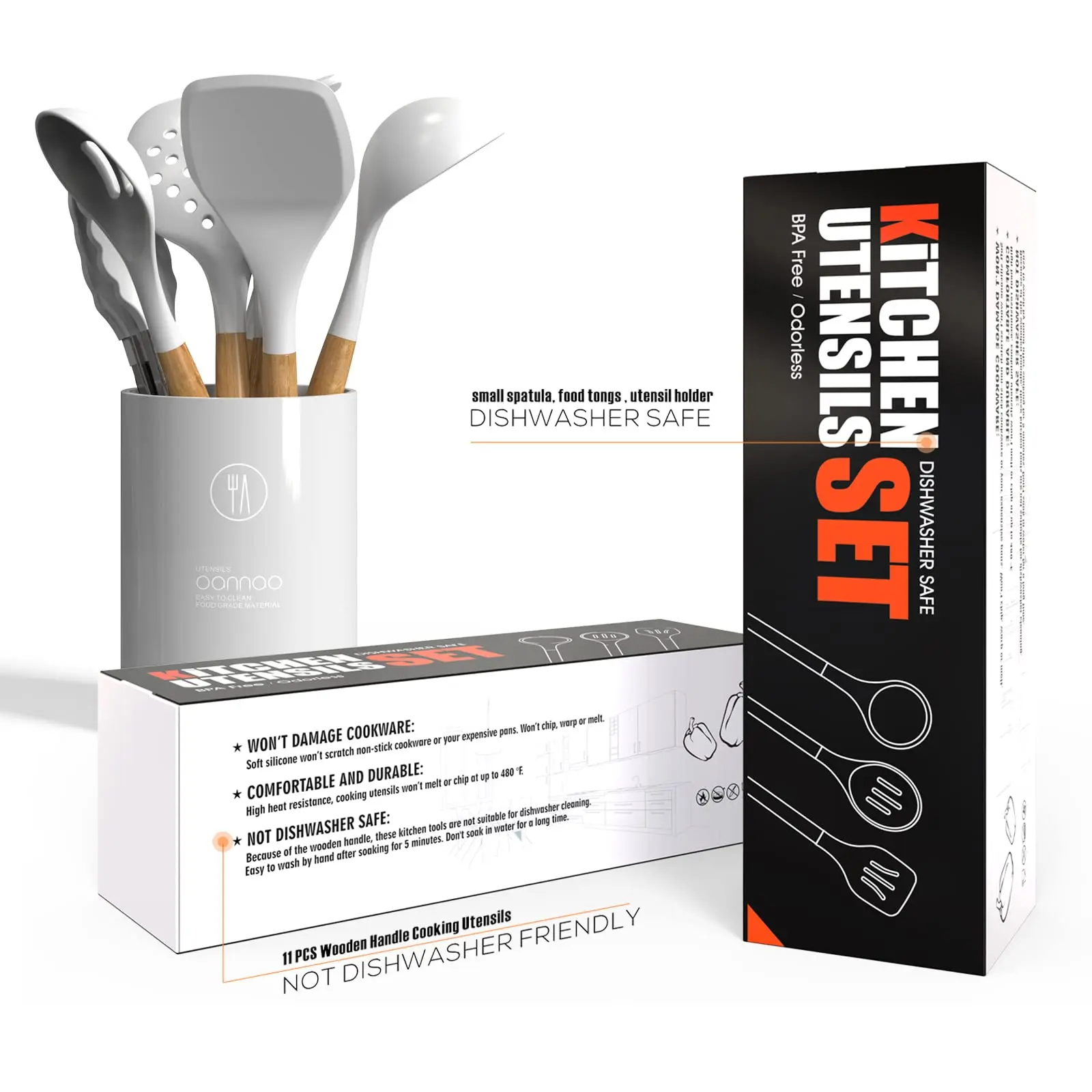 Hot selling 2023 Nonstick Cookware Silicone Cooking Utensils Kitchen Utensil Set with Wooden Handle