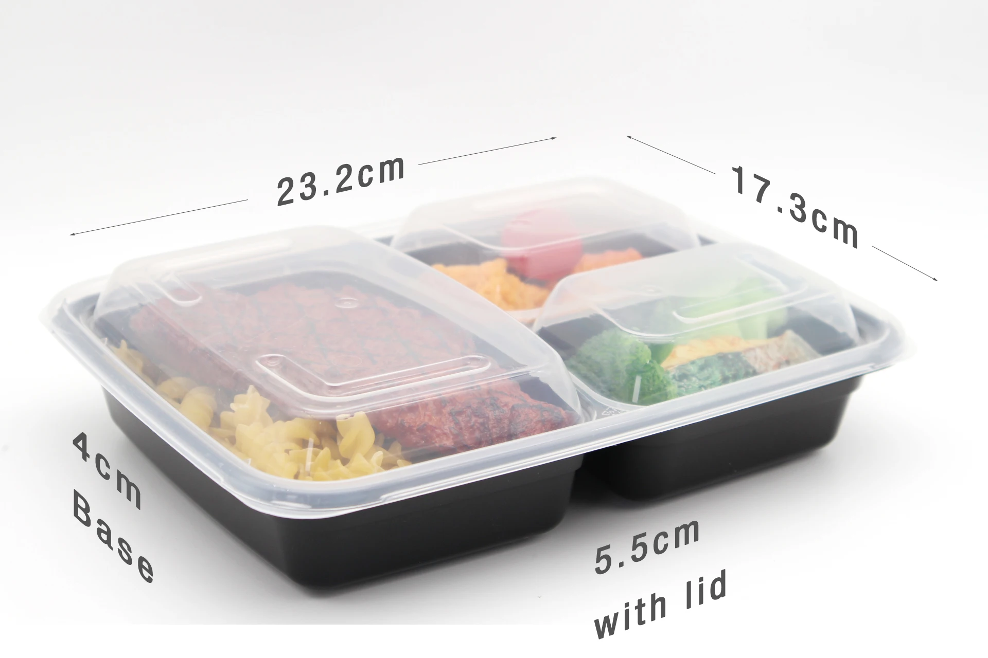 Wholesale popular plastic bento microwavable to go lunch box meal prep disposable 3 compartment food container