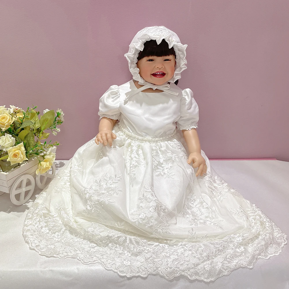 Высокое качество, оптовая продажа, длинные кружевные платья для новорожденных девочек, для крещения, белые платья для крещения