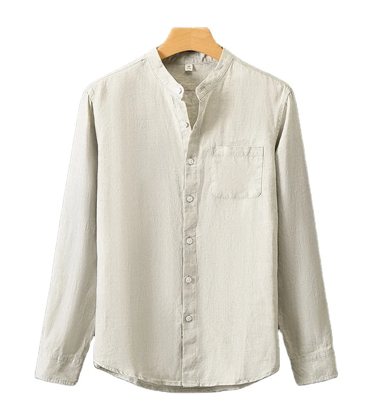 OEM/ODM Customized Plain Dyed Linen Casual Shirt Classic Fit Button Down Shirt for Men