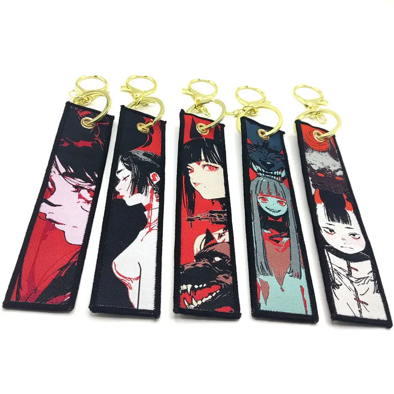Vigreat High Quality Fabric Custom Anime Woven Blank Embroidery Print Personalized Wristlet Holder Keychain