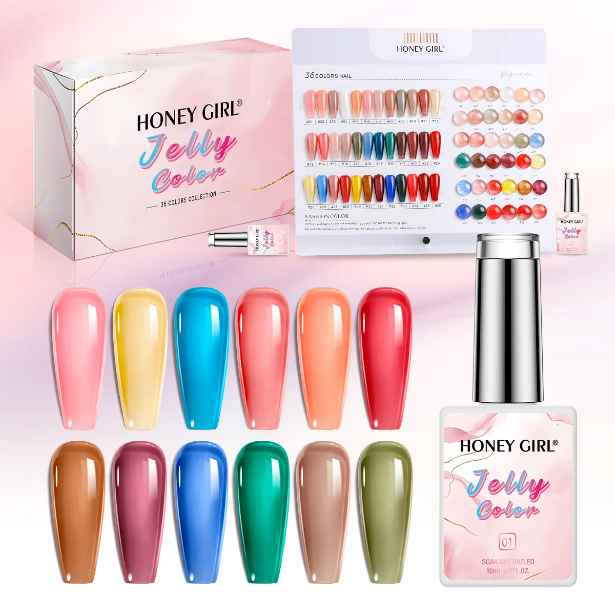 New Arrival 36 Colors Transparent Gel Factory Wholesale Glass Summer Pastel Glaze Jelly UV Gel Polish