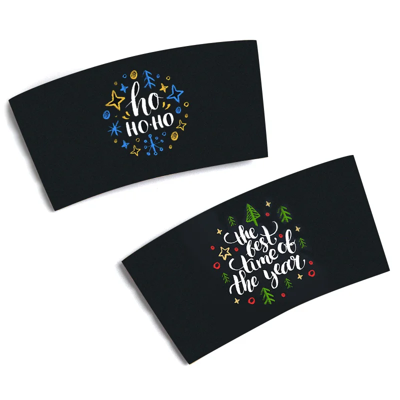 Lokyo Biodegradable Christmas kraft paper take away 8oz 12oz disposable coffee paper cup sleeve for hot drinks