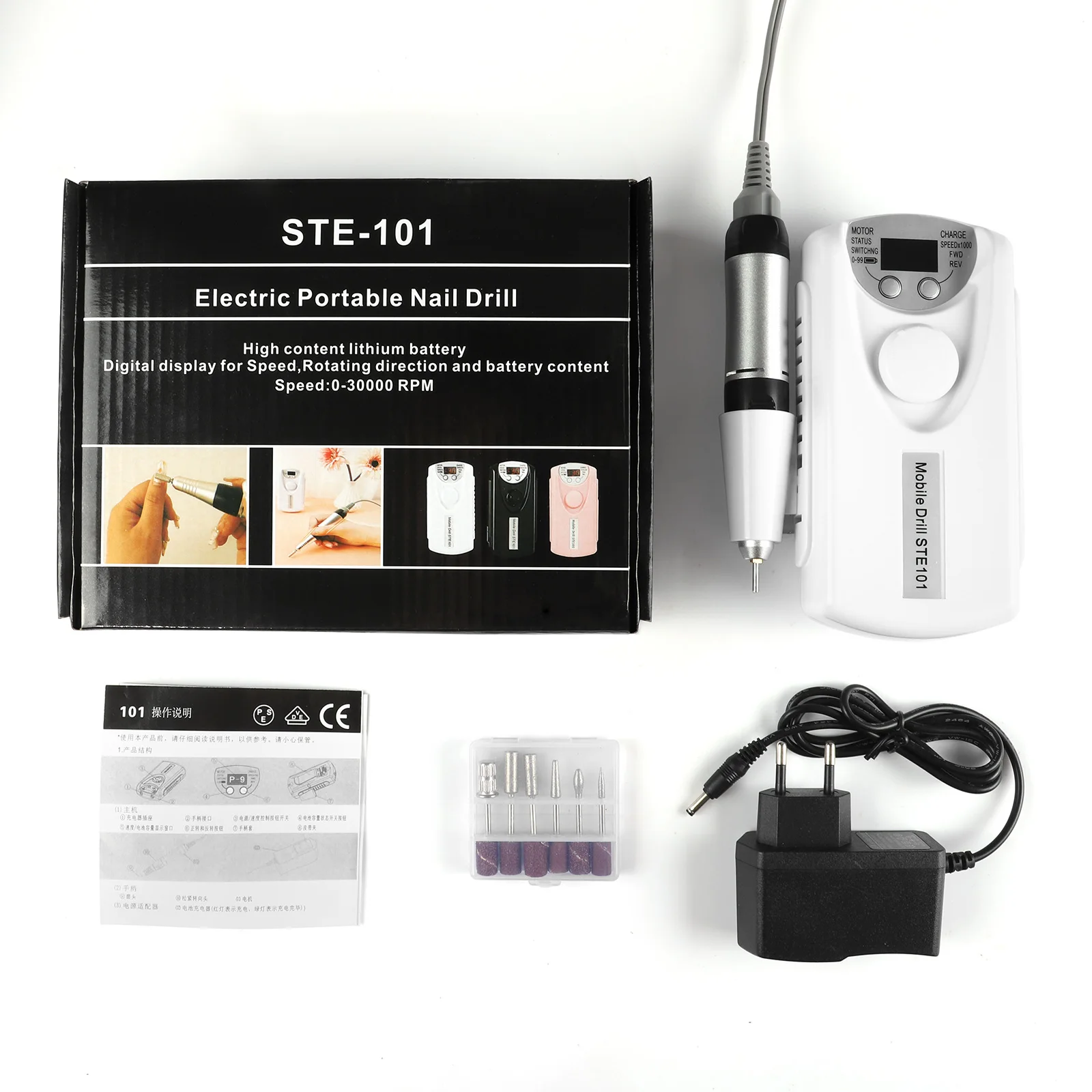 Electric Mobile Nail Drill Machine Set Wholesale Nail Supply High Quality Rechargeable Nail Drill 30000RPM Drill Bits 6pcs