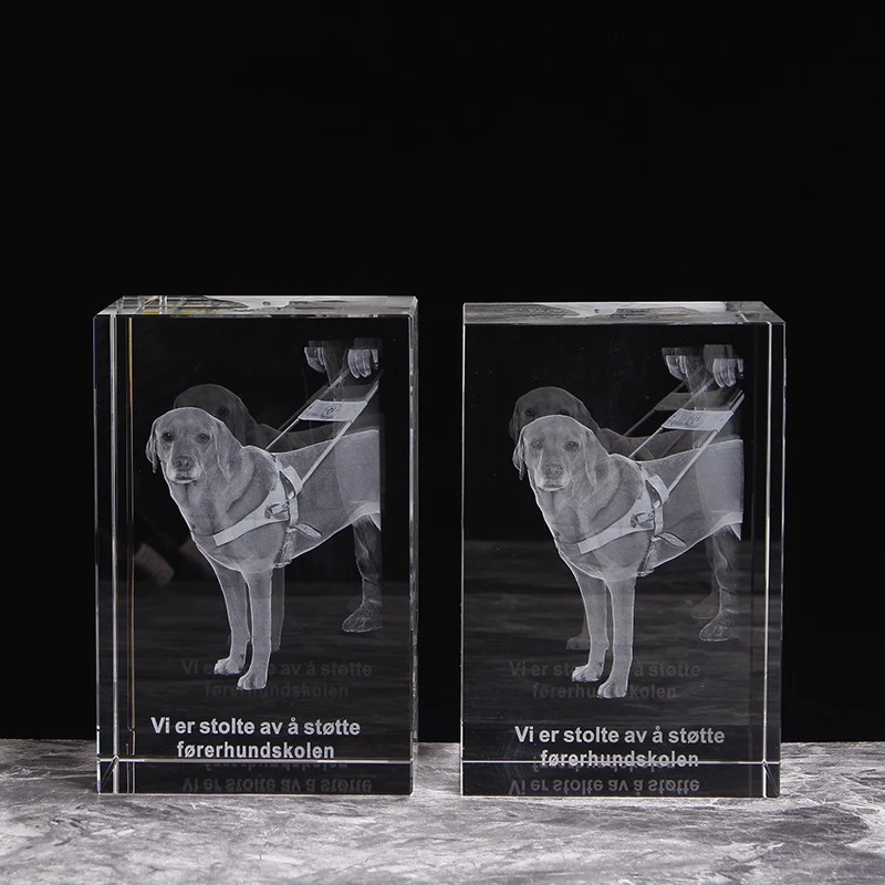 Персонализированный 3D фото стеклянный блок гравировка животных собак лазерный Кристальный куб для сувениров подарки