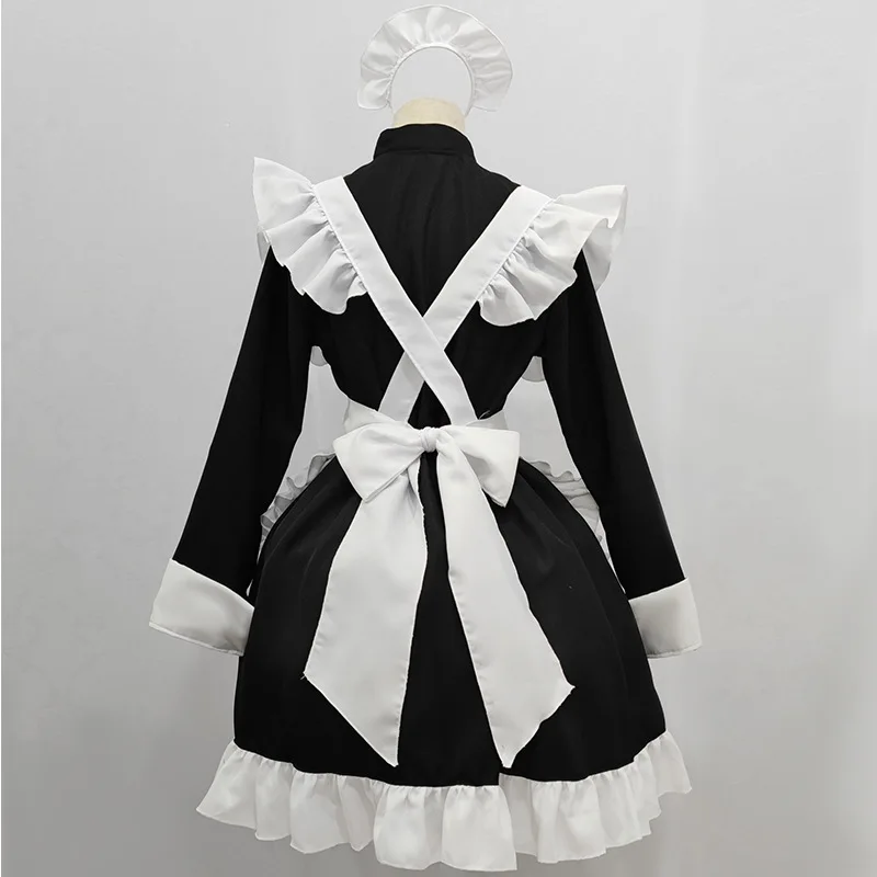 2024 Black Cute Lolita Maid French Maid Dress Girls Woman Amine Cosplay Costume Waitress Maid Party Stage Costumes S-5xl Sizes
