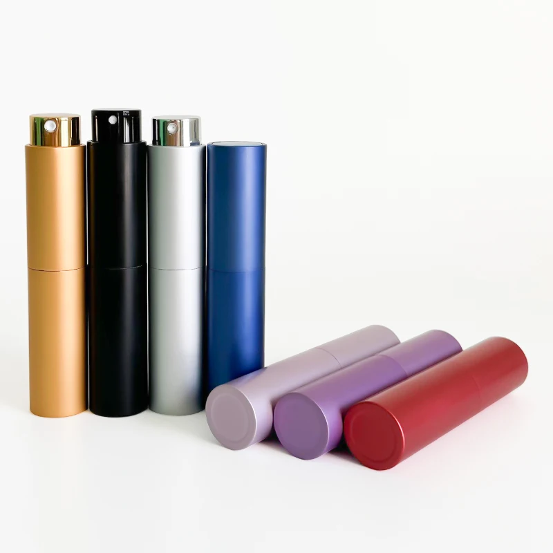 Twist tester atomizers glass tube pink silver black gold 10 ml travelling sample aluminum bottles