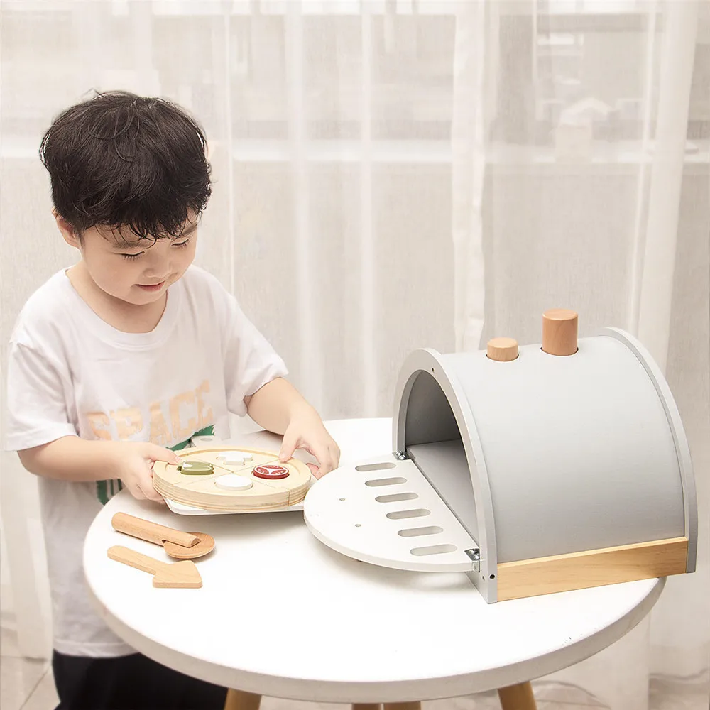 New Simulation Wooden Pizza Oven Kitchen Set Toys Children Early Education Pretend Play Cook Pizza Wooden Toys for Kids