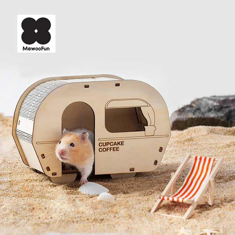 MewooFun New Design Breakfast Car Shape Guinea Pig Hamster Wooden House Hideout