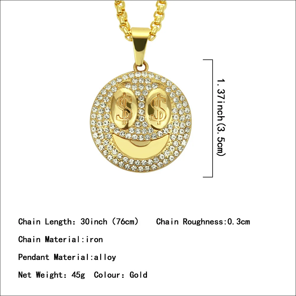 Hip Hop Diamond Dollar Sign Pendant Necklace for Men