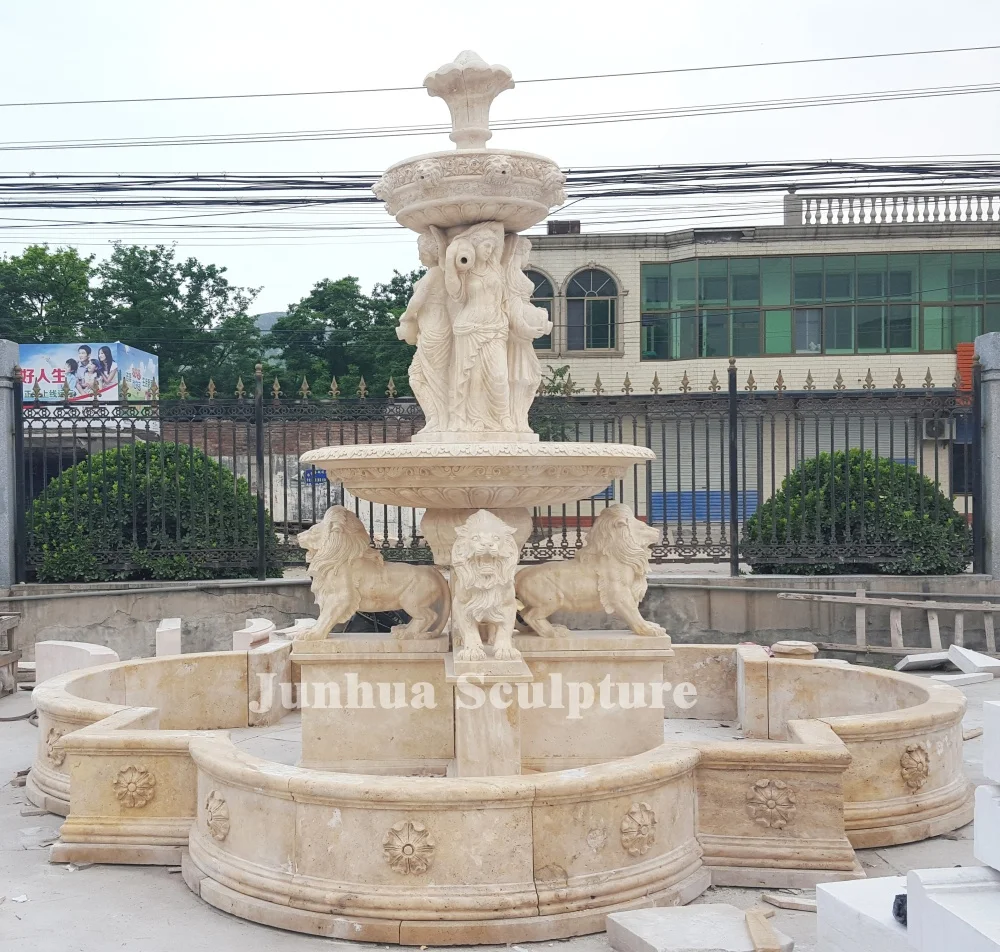 European Style Large Outdoor Marble Stone Fountain With Lion Statues