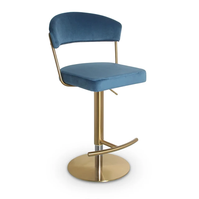 Foshan Modern Luxury Gold velvet bar stool chairs cafe gold swivel stainless steel bar stool (1600509335540)