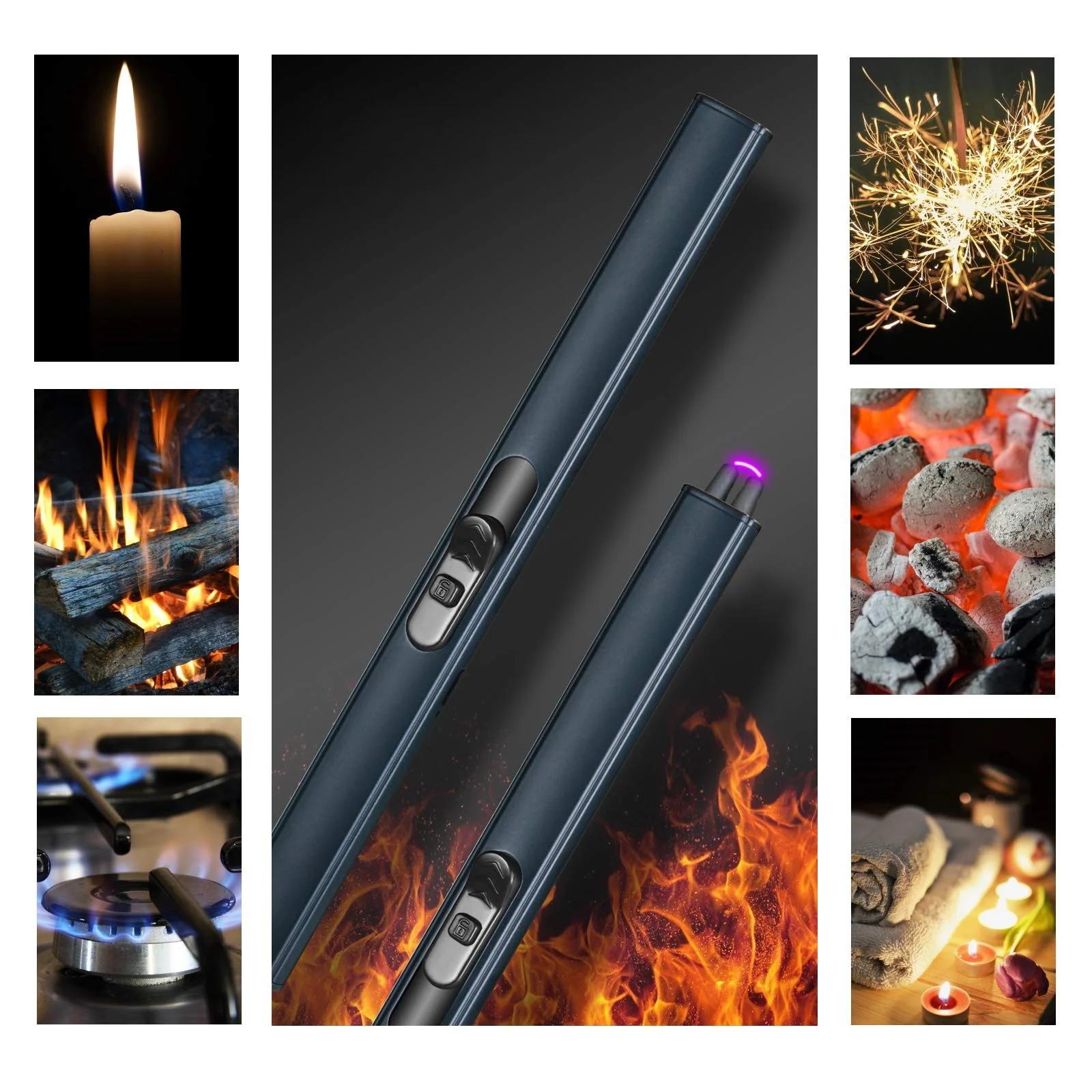 Candle Bbq Camping Kitchen Electric Rechargeable Usb Lighter Arc Windproof Flameless Plasma Lighter Long Stick With Rope