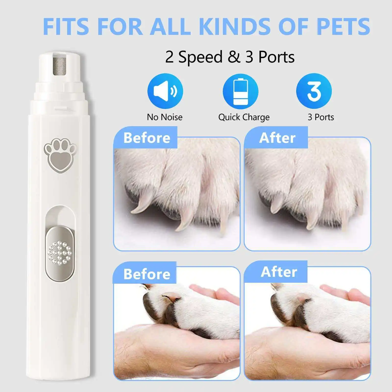 2024 USB Dog Nail Grinder and Trimmer - Cordless & Rechargeable Pet Grooming Tool Made of Durable Plastic