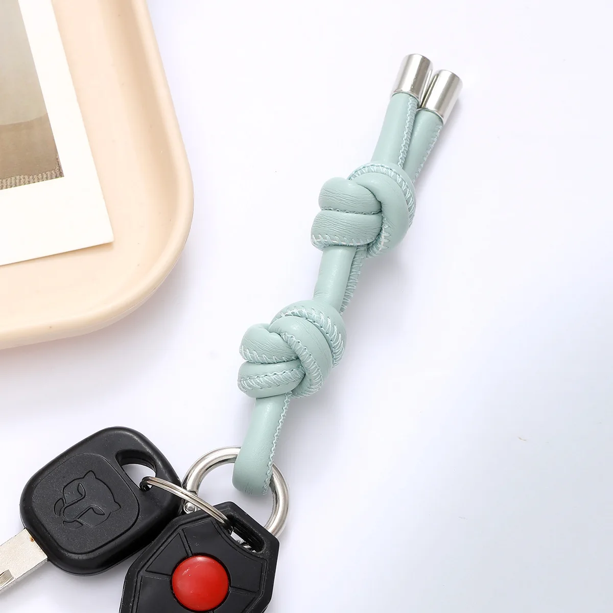 Fashion PU Leather Rope knot Key Ring Cute Bag Mobile phone case pendant Charm Keyrings Luxury woven rope PU Leather Keychain