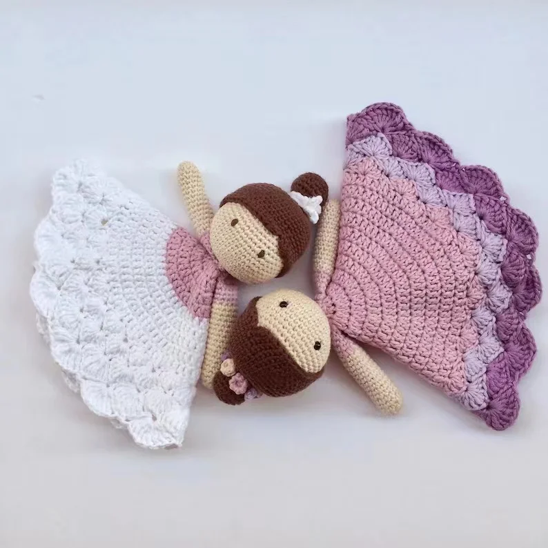 Hand Knitted Crocheted Baby Girl Comforter Security Blanket Crochet  Plush Toys for Newborn baby